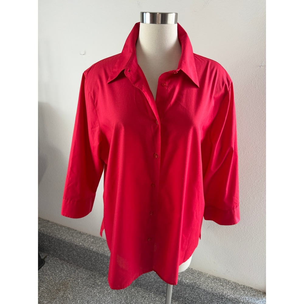 Foxcroft Womens Plus 18W Red Wrinkle Free Shaped Fit Button Up Shirt Blouse